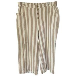Lauren Conrad Cropped Linen Blend Pants Casual Boho SZ XL Pockets Beige White